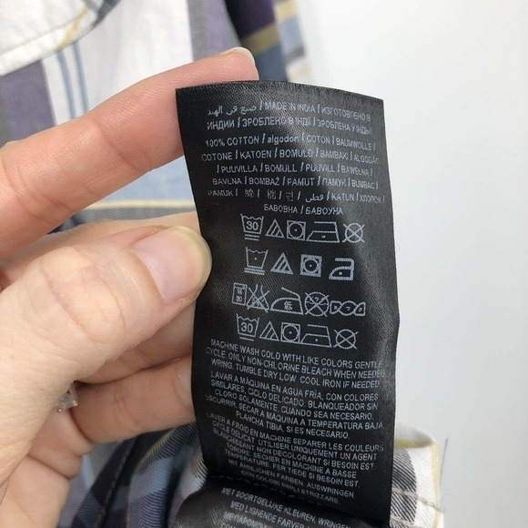 Guess Men's Button Front Shirt Purple Plaid Size XL Flip Cuff Long Sleeve Cotton - Picture 12 of 12